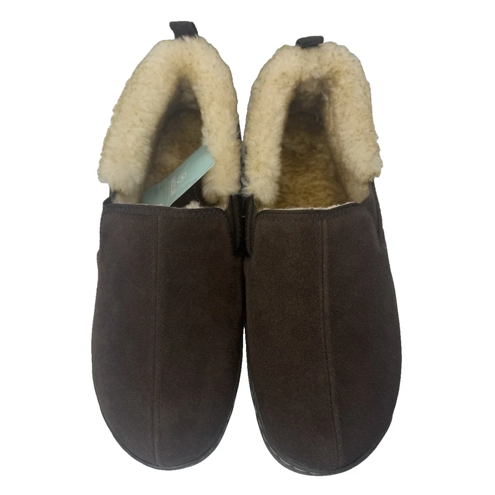 Men's 9 Brown Slippers Leather Suede Faux Fur Sherpa Lined Magellan Outdoors NWT
